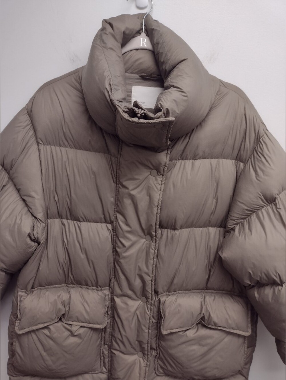 Oak & Fort Taupe Oversized Down Fill Puffer Studio 01 (XS) 700 Fill High Collar - Picture 6 of 15